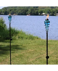 Outdoor Adjustable Height Glass and Metal Swirl Patio and Lawn Torch Set