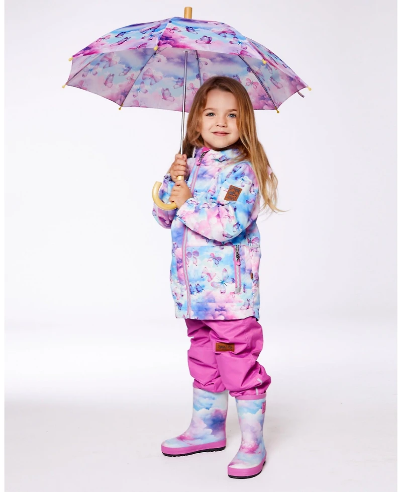 Deux par Deux Little Girls Printed Rain Boots Multicolored And Vibrant Pink Background - Toddler|Child