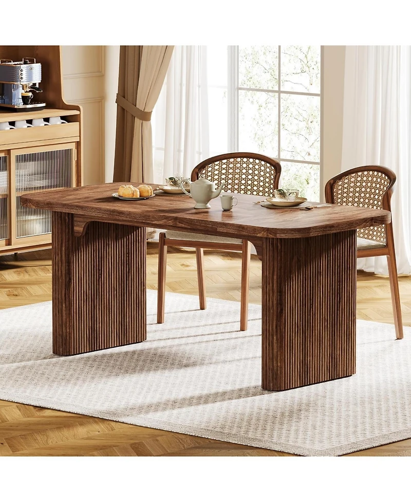 Tribesigns Farmhouse Dining Table for 4-6 People, 62-Inch Modern Kitchen with Double Robust Pedestal, Wooden Dinner Table(Only Table)