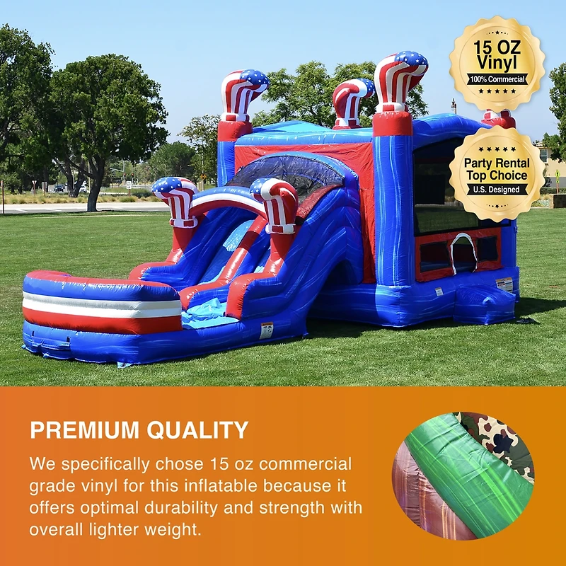 JumpOrange American Boxing Commercial Grade Bounce House Water Slide with Pool for Kids and Adults (with Blower), Basketball Hoop, Wet Dry Combo, Outd