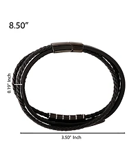 Lucky Brand Stainless Steel (316L) Triple-Row Black Cord Bracelet - 8.5"