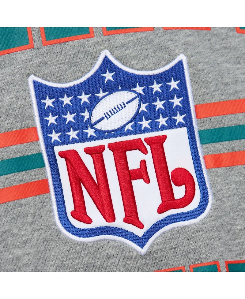 Mitchell & Ness Men's Heather Gray Miami Dolphins All Over 4.0 Vintage Logo Pullover Sweatshirt