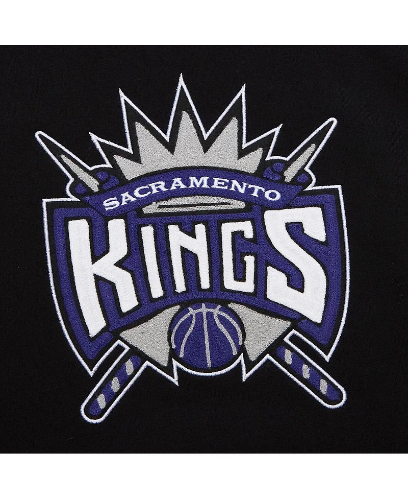 Mitchell & Ness Men's Black Sacramento Kings Chainstitch Applique Vintage Heavyweight Pullover Hoodie
