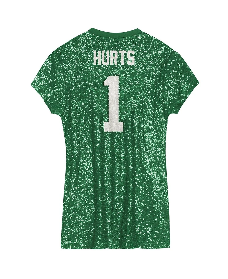 Outerstuff Big Girls Jalen Hurts Kelly Green Philadelphia Eagles Sequin Player Name Number V-Neck Dress