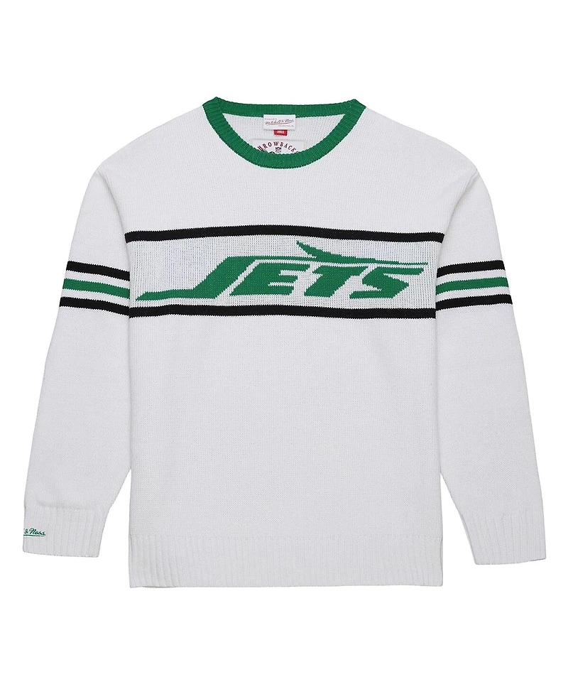 Mitchell & Ness Men's White New York Jets Throwback 1984 Pullover Sweater
