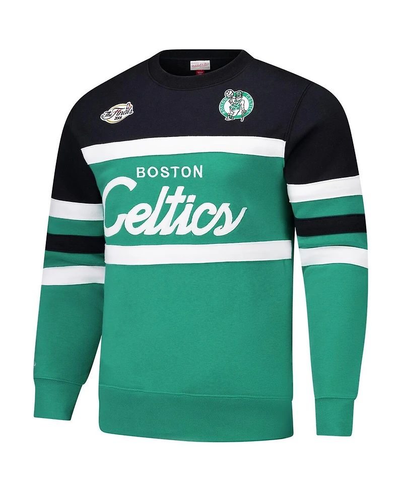 Mitchell & Ness Men's Kelly Green/Black Boston Celtics Hardwood Classics Vintage Logo Head Coach Pullover Sweatshirt