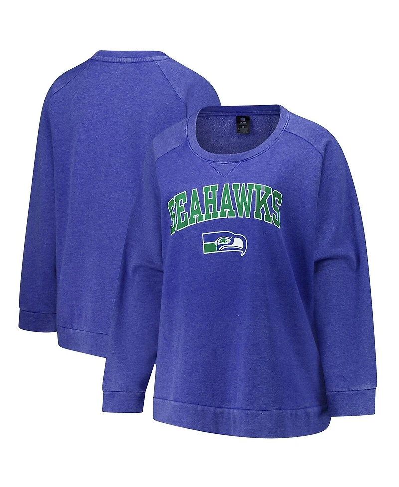 Profile Women's Royal Seattle Seahawks Acid Wash Raglan Pullover Sweatshirt