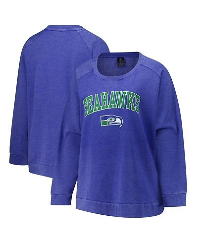 Profile Women's Royal Seattle Seahawks Acid Wash Raglan Pullover Sweatshirt