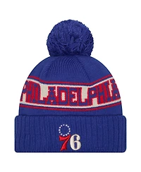 New Era Men's Royal Philadelphia 76ers Throwback Retro Cuffed with Pom Knit Hat