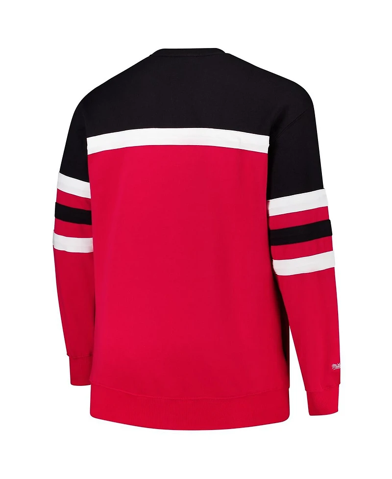 Mitchell & Ness Men's Scarlet Ohio State Buckeyes Big Tall Vintage Logo Head Coach Fleece Pullover Sweatshirt