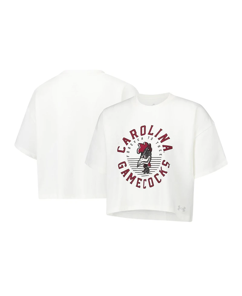 Under Armour Women's Cream South Carolina Gamecocks Iconic Heavyweight Soft Boxy Cropped T-Shirt