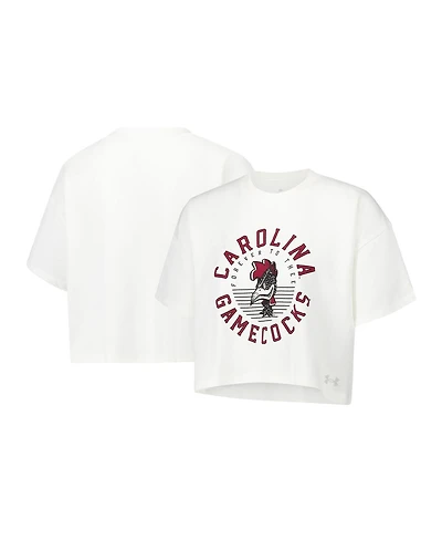 Under Armour Women's Cream South Carolina Gamecocks Iconic Heavyweight Soft Boxy Cropped T-Shirt