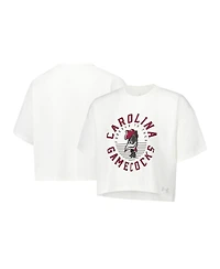 Under Armour Women's Cream South Carolina Gamecocks Iconic Heavyweight Soft Boxy Cropped T-Shirt
