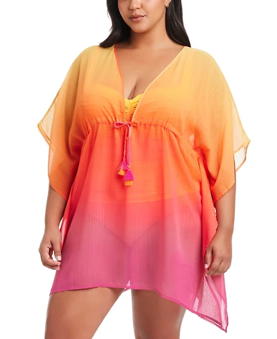 Bleu by Rod Beattie Plus Size Ombre Beat The Heat Caftan Swim Cover-Up