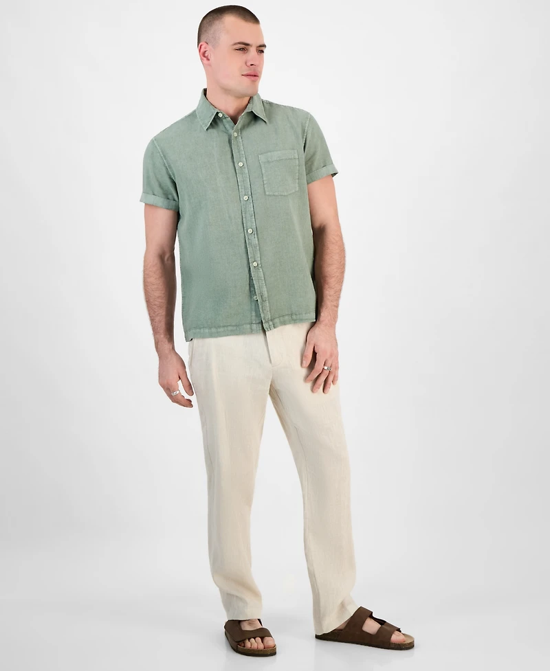Sun + Stone Men's Blake Linen Chambray Short Sleeve Button-Front Shirt, Created for Macy's