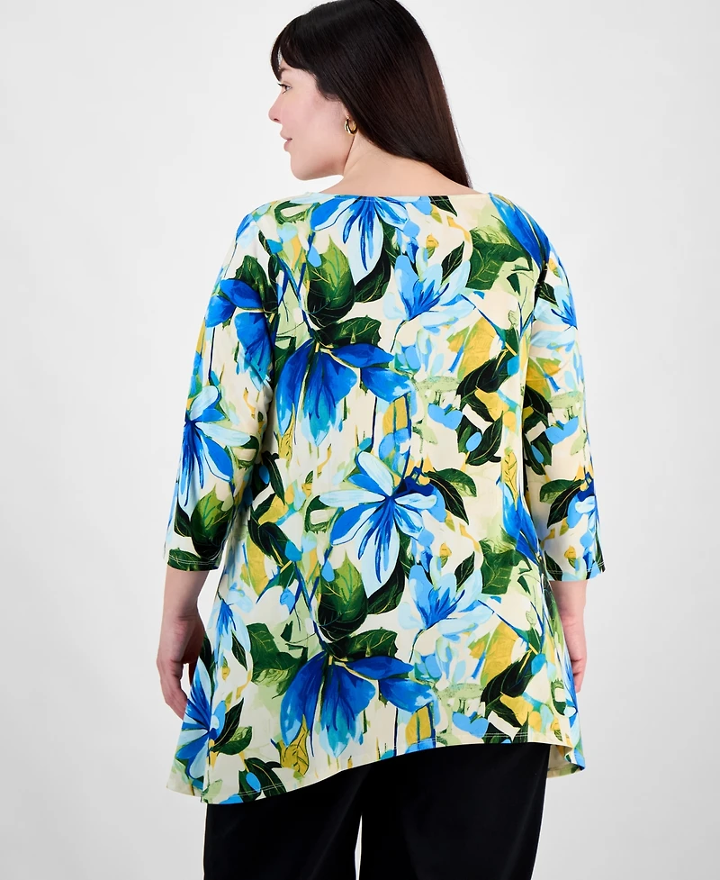 Jm Collection Plus Printed High-Low Swing Top
