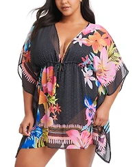 Bleu by Rod Beattie Plus Size Printed Sweet Escape Caftan Cover-Up