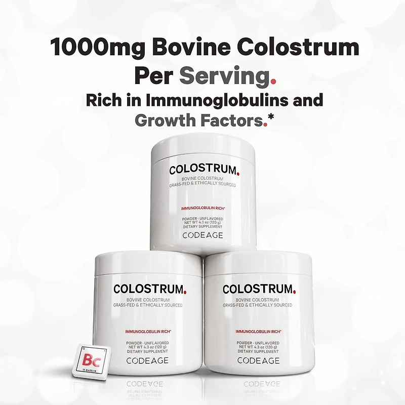 Bovine Colostrum Powder Supplement 4-Month Supply, 1000mg per Serving, Grass-Fed Ethically Sourced, Immunoglobulin-Rich Prized First Milk, Cold-Chain