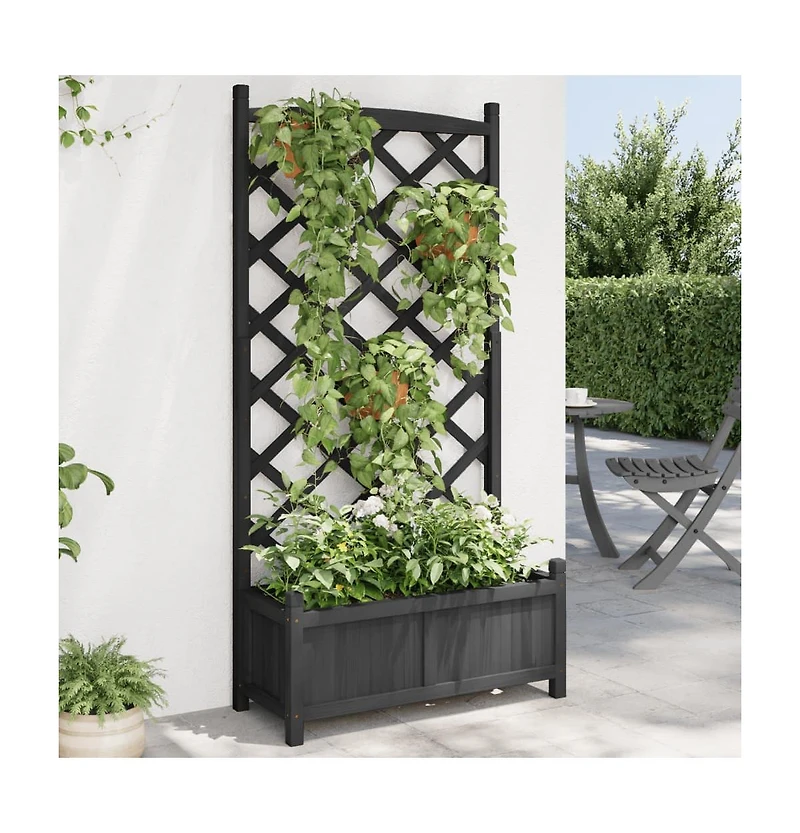 Planter with Trellis Black Solid Wood Fir