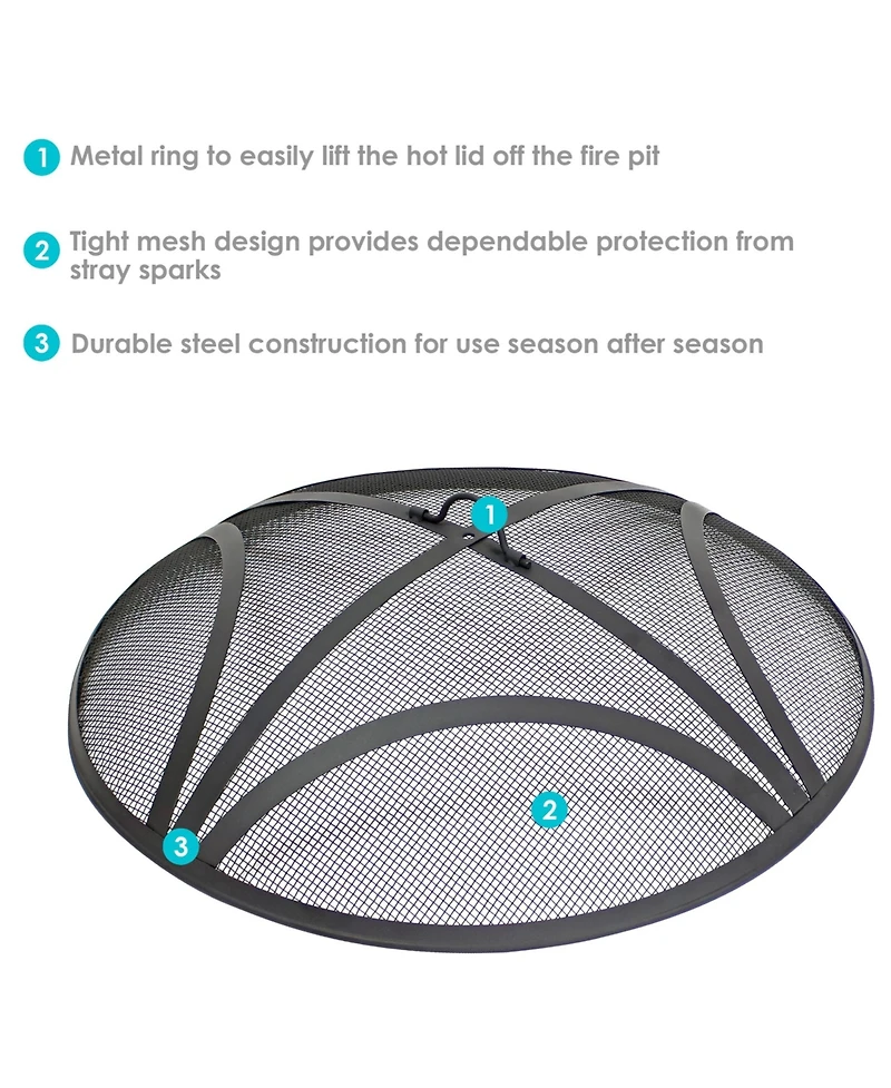 Outdoor Heavy-Duty Reinforced Steel Round Fire Pit Spark Screen with Ring Handle