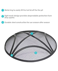 Outdoor Heavy-Duty Reinforced Steel Round Fire Pit Spark Screen with Ring Handle