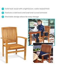 Outdoor Solid Teak Wood Slat-Back Patio Dining Armchair