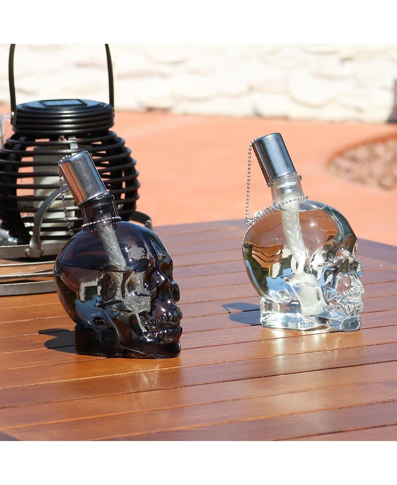 Grinning Skull Glass Tabletop Torches - Clear and Black