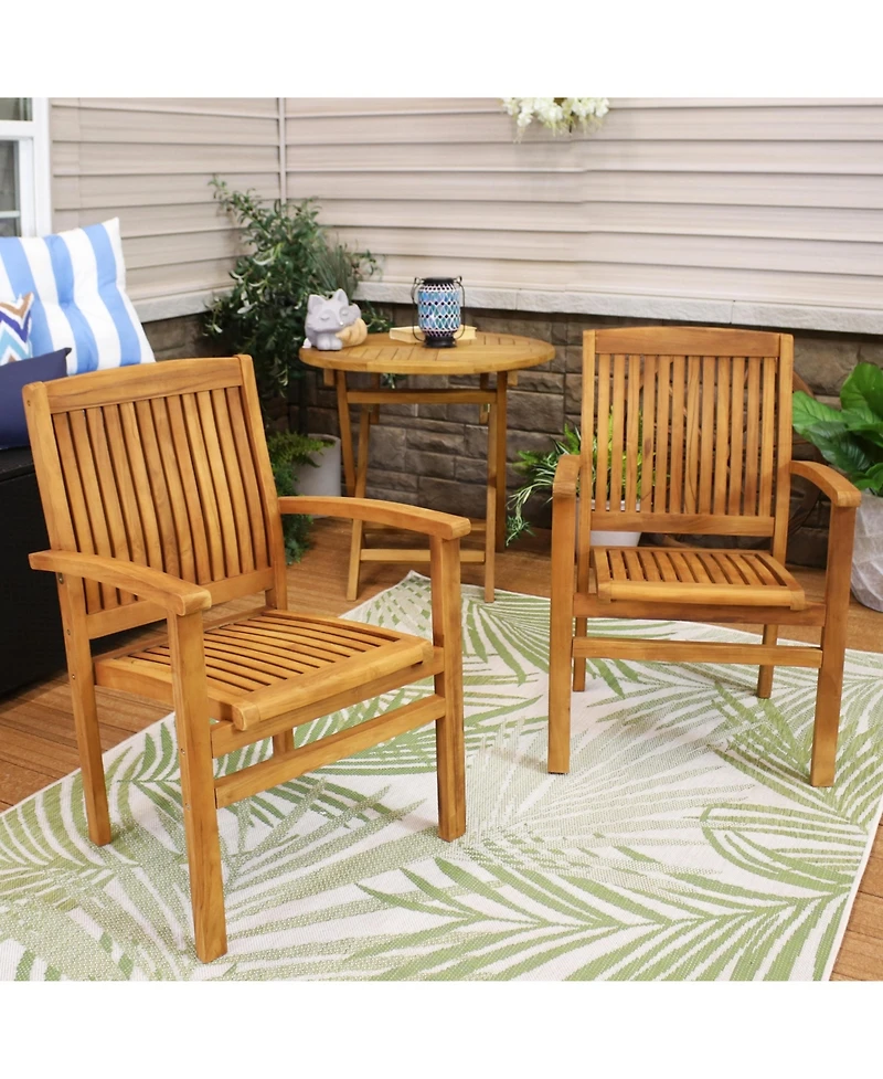 Outdoor Solid Teak Wood Slat-Back Patio Dining Armchair