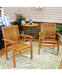Outdoor Solid Teak Wood Slat-Back Patio Dining Armchair