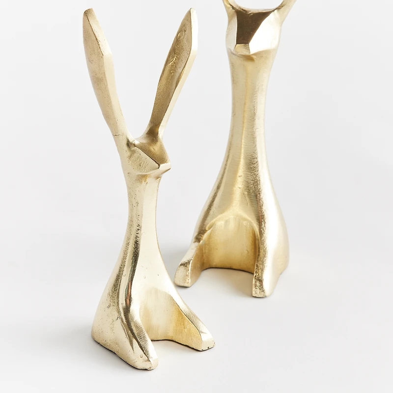 11.75" Decorative Long Ear Spring & Easter Gold Jackrabbit Figurines Set of 2