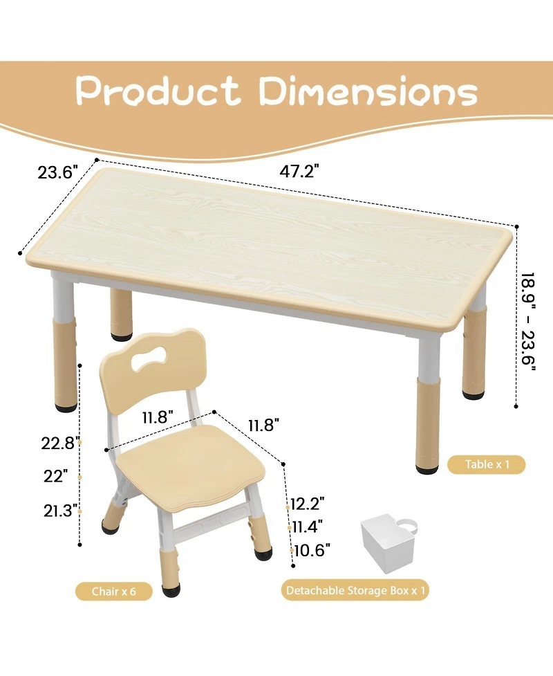 Kids Table and Chair Set, Height Adjustable Toddler Table and 4 Chairs Set for Ages 2-10, Graffiti Desktop, Non-Slip Legs, Arts & Crafts Table, Childr