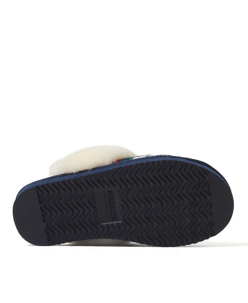 Fireside by Dearfoams Women's Sydney Holiday Fair Isle Genuine Shearling Scuff Slipper