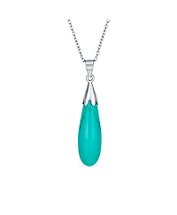 Bling Jewelry Elongated Teardrop Natural Stone Pendant Necklace Sterling Silver