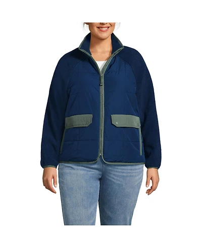 Lands' End Plus Mixed Media High Pile Fleece Jacket