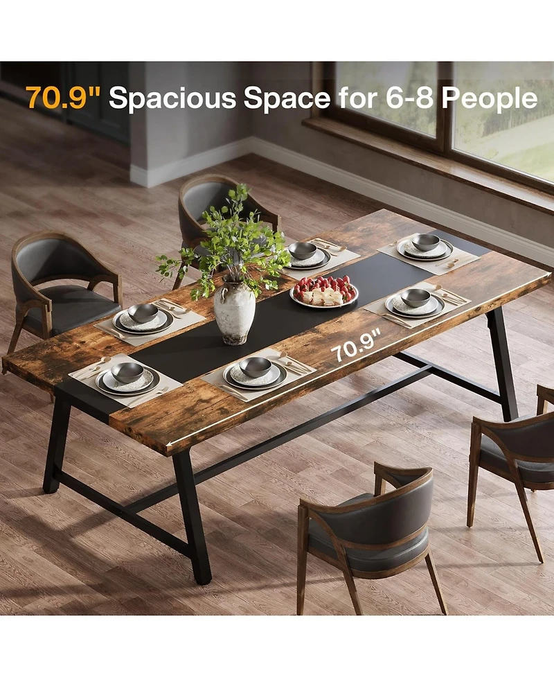 Tribesigns 70.9" Farmhouse Dining Table for 6-8 People, Large Rectangular Wood Kitchen Table with Metal Frame, Dining Room Dinner Table for Family Gat