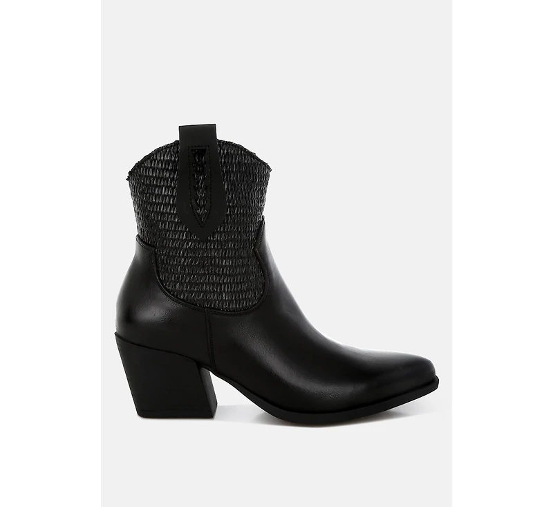 Big Mood Raffia & Faux Leather Cowboy Boots Women