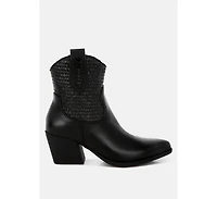 Big Mood Raffia & Faux Leather Cowboy Boots Women