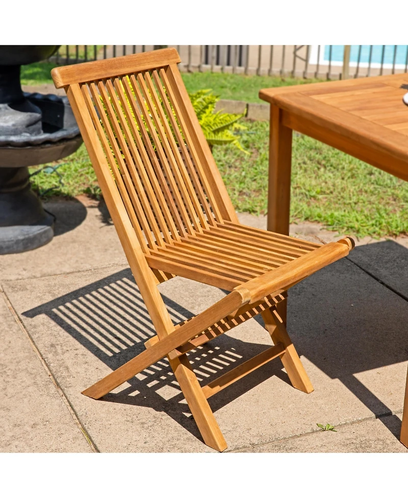 Outdoor Solid Teak Wood with Stained Finish Hyannis Folding Dining Chairs