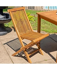 Outdoor Solid Teak Wood with Stained Finish Hyannis Folding Dining Chairs