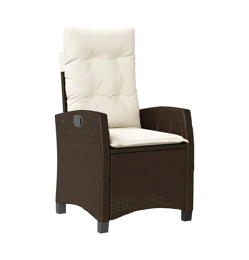 Reclining Patio Chair with Cushions Brown Poly Rattan