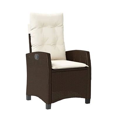 Reclining Patio Chair with Cushions Brown Poly Rattan