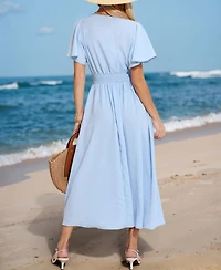 Cupshe Women's V-Neck Flutter Sleeve Midi Beach Dress