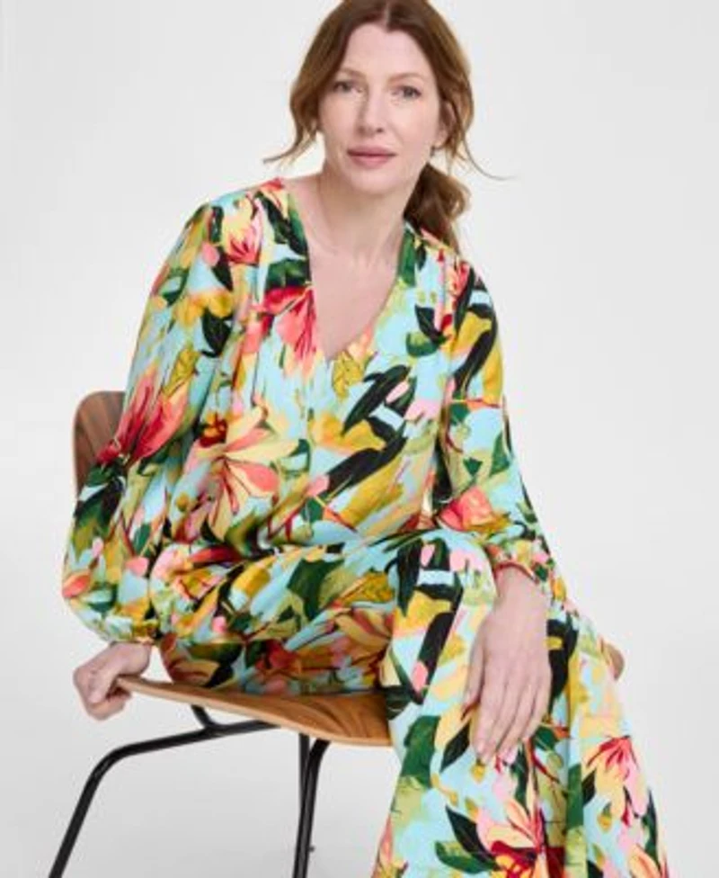 Jm Collection Womens Long Sleeve Satin Blouse Satin Wide Leg Pants Exclusively At Macys