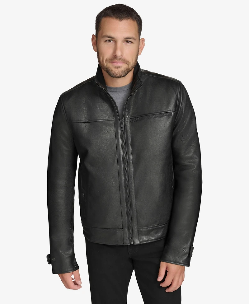 Men's Skeld Leather Jacket with Removable Faux Rabbit Lined Interior