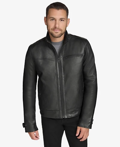Men's Skeld Leather Jacket with Removable Faux Rabbit Lined Interior