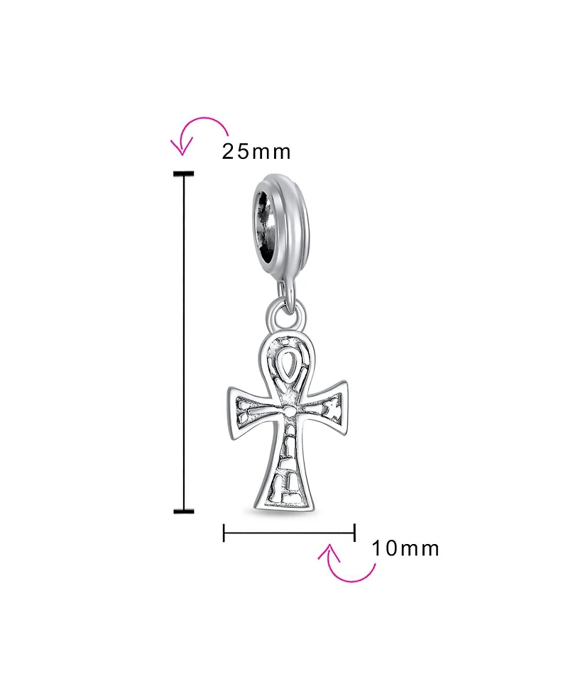 Bling Jewelry Egyptian Ankh Cross Dangle Charm Bead in Oxidized Sterling Silver Bracelets
