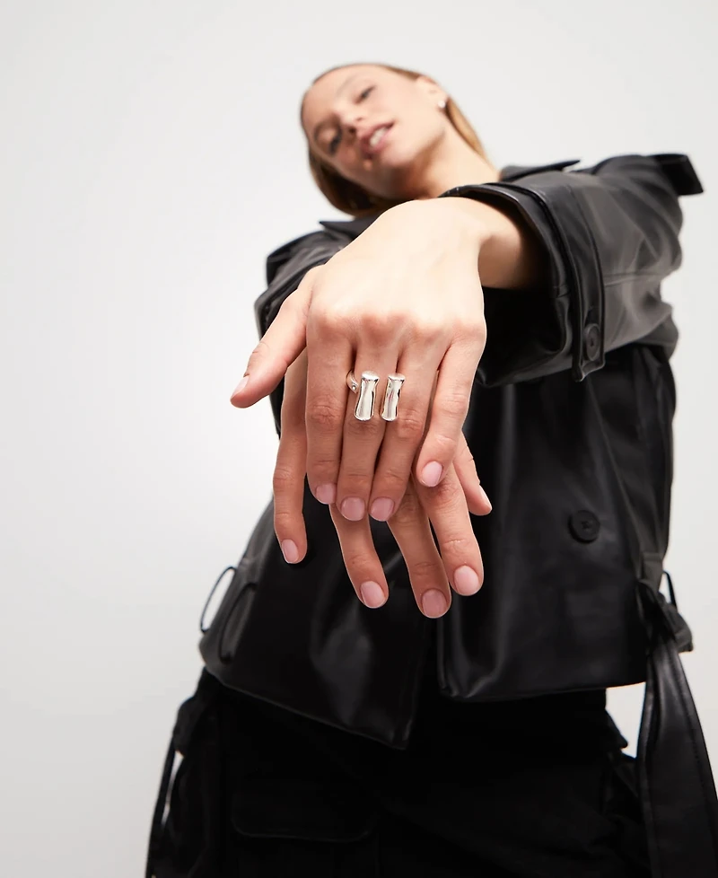 UNOde50 Sterling Silver Plated Two Vertical Tube Ring