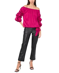 Vince Camuto Women's Satin Off-The-Shoulder Bubble 3/4-Sleeve Tie-Front Blouse