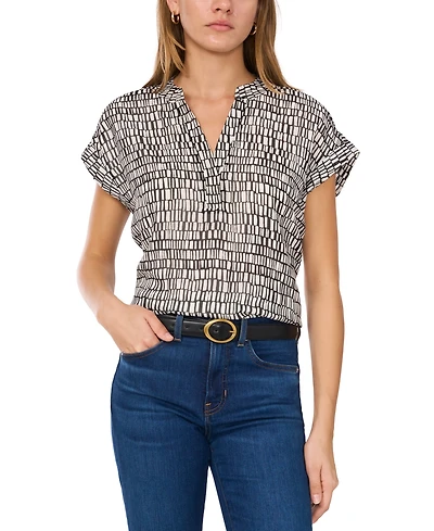 Vince Camuto Women's Printed V-Neck Cap-Sleeve Top