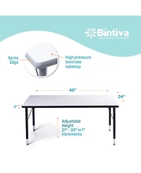 Bintiva Activity Table 24" x 48" Gray Edge - Gray Legs Adjusts 21" - 30" - Black edge